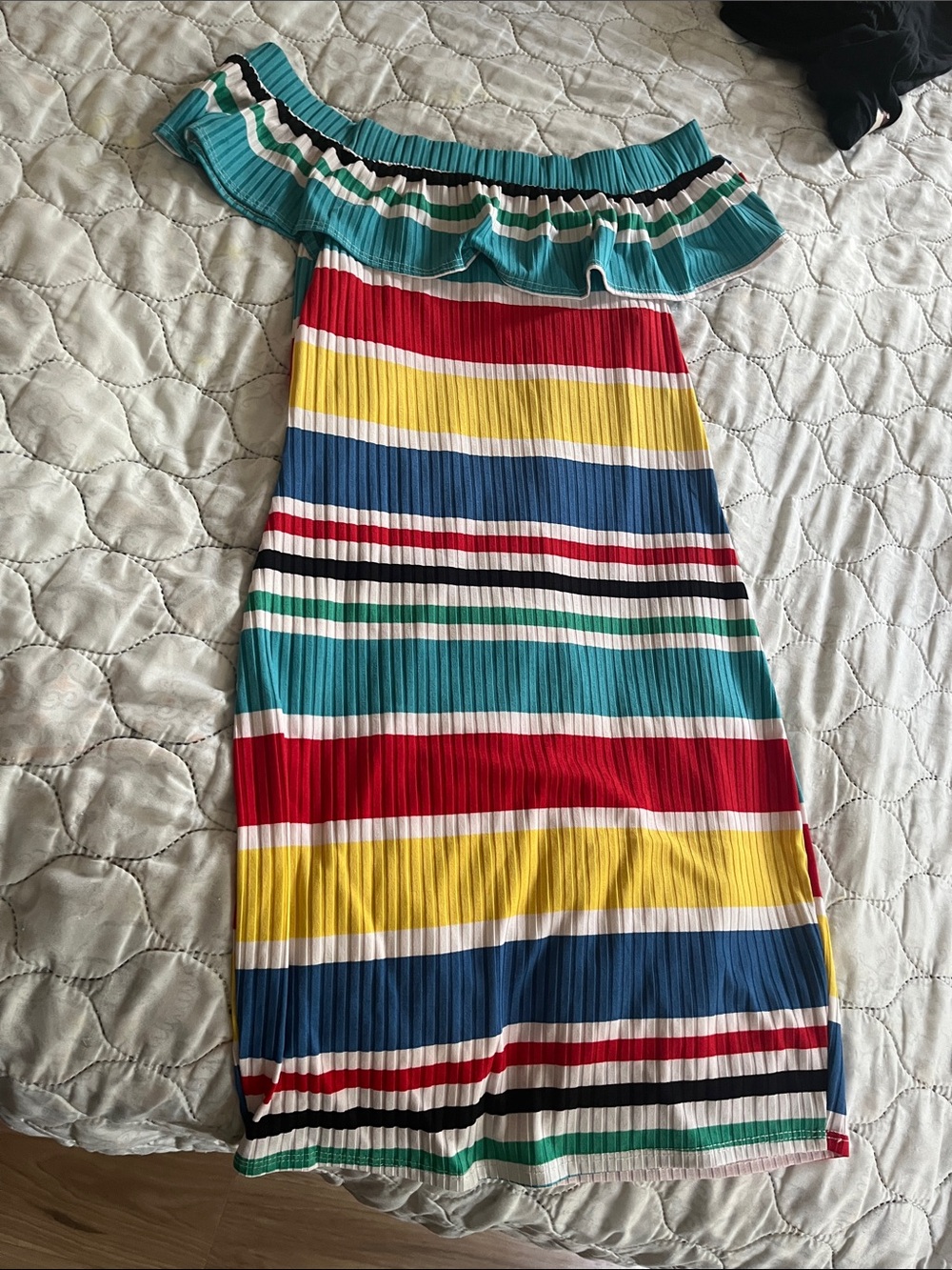Striped One-Shoulder Ruffle Dress in Bright Multi